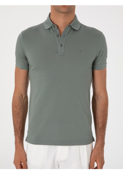 Erkek Çağla Yeşili Slim Fit Polo Yaka Pamuklu Basic T-Shirt 50300934-VR016
