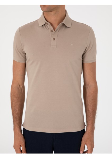 Erkek Koyu Bej Slim Fit Polo Yaka Pamuklu Basic T-Shirt 50300934-VR088