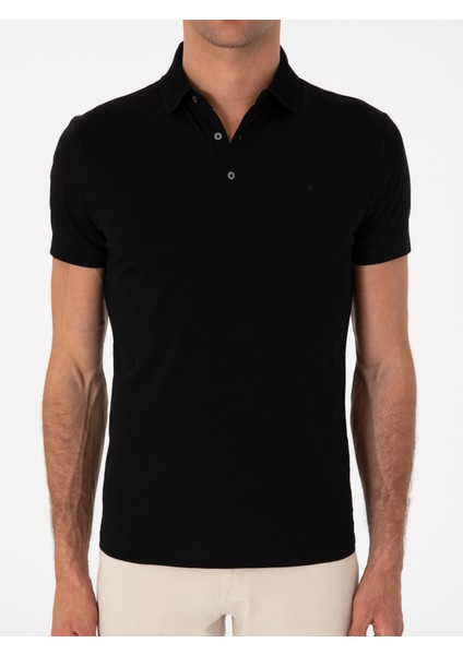 Erkek Siyah Slim Fit %100 Pamuk Polo Yaka T-Shirt 50300690-VR046
