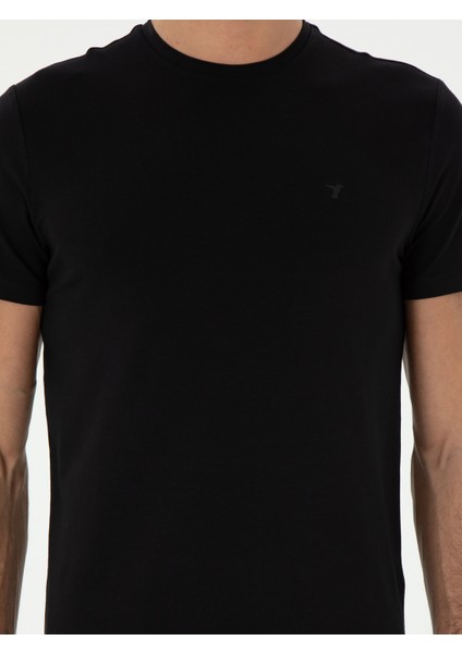 Erkek Siyah Slim Fit Bisiklet Yaka Merserize Basic T-Shirt 50305451-VR046