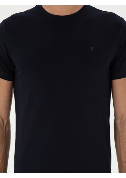 Erkek Lacivert Slim Fit Bisiklet Yaka Merserize Basic T-Shirt 50305451-VR033