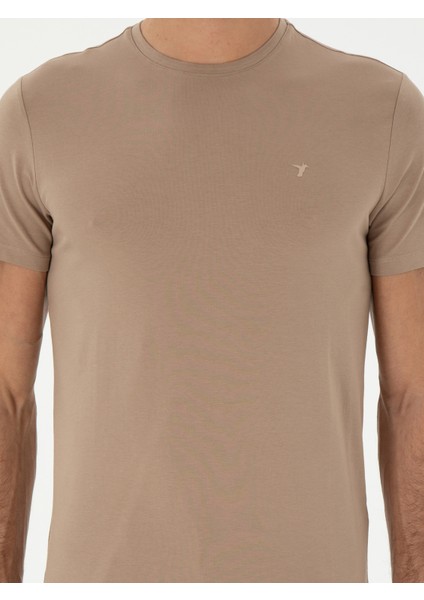 Erkek Vizon Slim Fit Bisiklet Yaka Merserize Basic T-Shirt 50305451-VR052