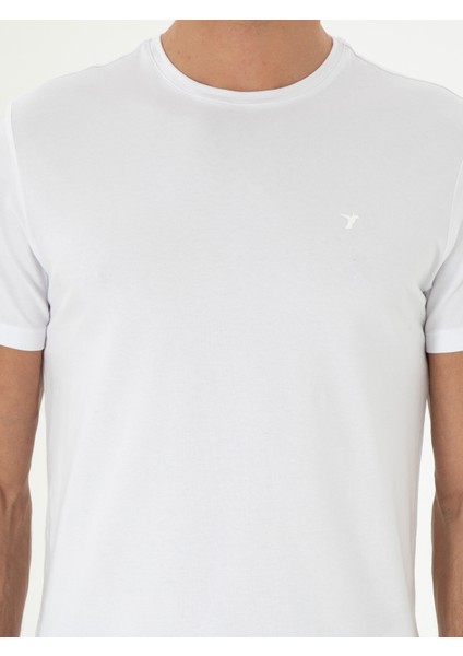 Erkek Beyaz Slim Fit Bisiklet Yaka Merserize Basic T-Shirt 50305451-VR013