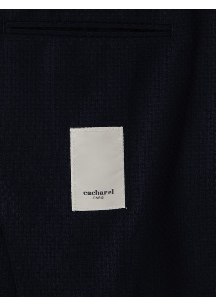Erkek Koyu Lacivert Slim Fit Dokulu Yün Karışımlı Ceket 50300052-VR100