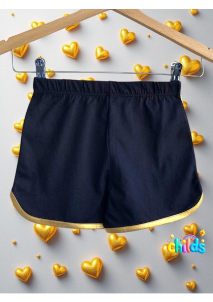 Ikili Takım Kız Çocuk Crop Pamuklu Üst Parlak Gold Lame Baskılı Kısa Şort fırsatları