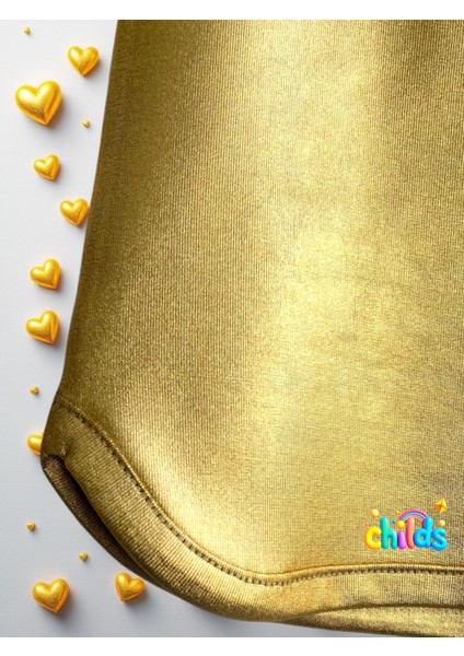 Ikili Takım Kız Çocuk Crop Pamuklu Üst Parlak Gold Lame Baskılı Kısa Şort indirimleri