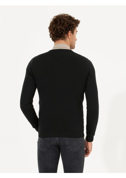 Erkek Siyah Slim Fit V Yaka Basic Triko Kazak 50211259-VR046 fiyatları