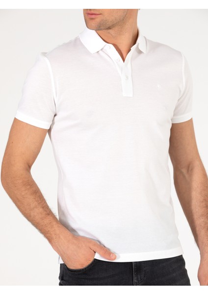 Erkek Beyaz Polo Yaka Slim Fit Basic Merserize T-Shirt 50265364-VR013
