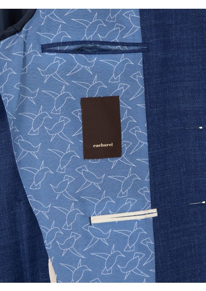 Erkek Mavi Slim Fit Keten Karışımlı Ceket 50264777-VR028