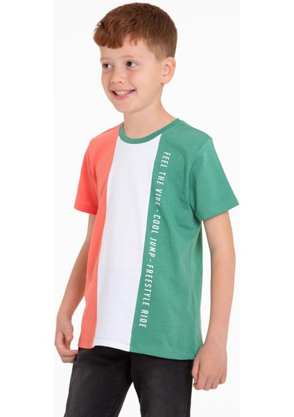 Bisiklet Yaka Kısa Kol Çift Renkli Çağla Yeşil Renk Erkek Çocuk Tshirt