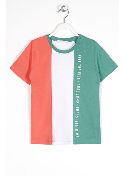 Bisiklet Yaka Kısa Kol Çift Renkli Çağla Yeşil Renk Erkek Çocuk Tshirt modelleri