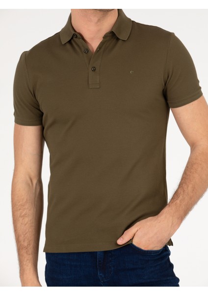 Erkek Haki Polo Yaka Slim Fit Basic Merserize T-shirt 50265364-VR027