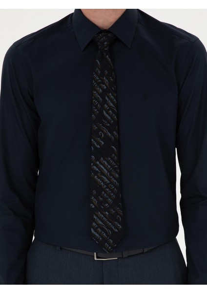 Erkek Lacivert Slim Fit Pamuk Klasik Gömlek 50294746-VR033