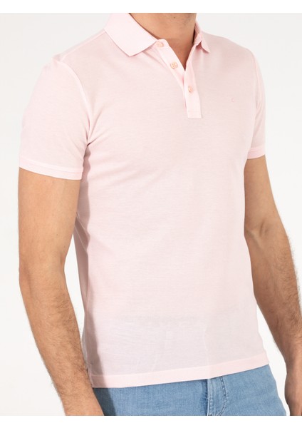 Erkek Pembe Polo Yaka Slim Fit Basic Merserize T-shirt 50265364-VR050
