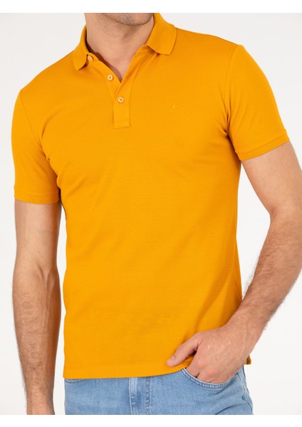 Erkek Koyu Sarı Polo Yaka Slim Fit Basic Merserize T-shirt 50265364-VR094