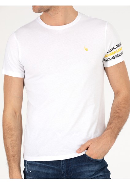 Erkek Beyaz Bisiklet Yaka Slim Fit T-Shirt 50269976-VR013
