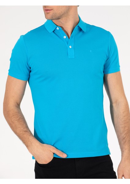 Erkek Turkuaz Polo Yaka Slim Fit Basic Merserize T-shirt 50265364-VR093