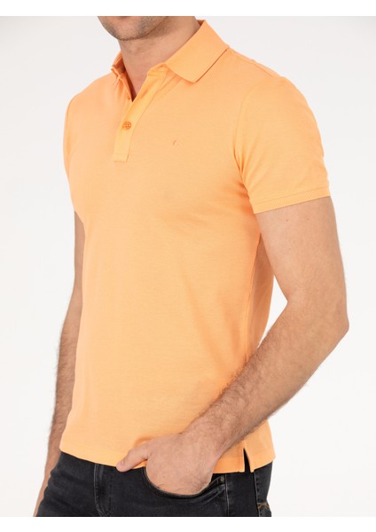 Erkek Turuncu Polo Yaka Slim Fit Basic Merserize T-shirt 50265364-VR181