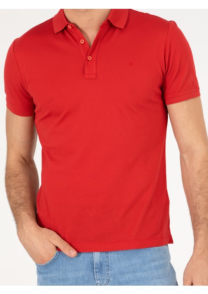 Erkek Nar Çiçeği Polo Yaka Slim Fit Basic Merserize T-shirt 50265364-VR039