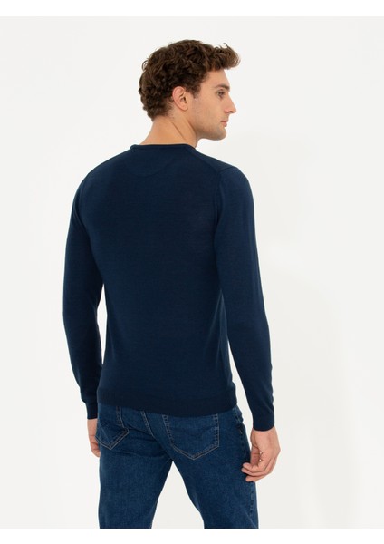 Erkek Lacivert Slim Fit Bisiklet Yaka Basic Triko Kazak 50211257-VR033