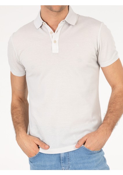 Erkek Açık Gri Polo Yaka Slim Fit Basic Merserize T-Shirt 50265364-VR001