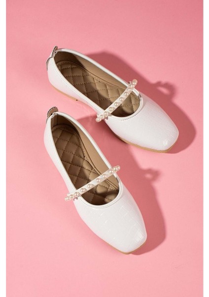 Kroko Desenli Inci Bant Aksesuarlı Babet - Pudra - 38 fırsatları