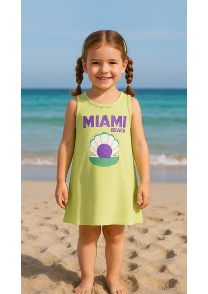 Kız Çocuk %100 Pamuklu Baskılı Havlu Elbise - Açık Yeşil (3-4 Yaş - 8-9 Yaş)