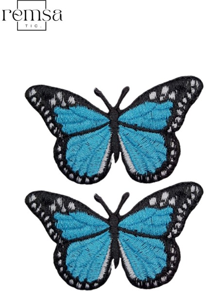 Ütü ile Yapışan Arma - Patch - Kelebek Modeli Turkuaz (6cm x 5,5cm) 2 Adet