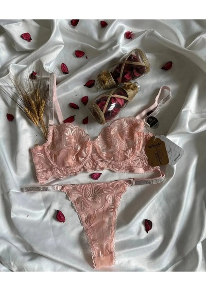 Pembe Balenli Dantelli Bralet Takı
