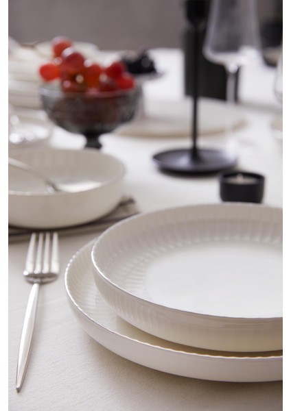 Bone Crest 18 Parça 6 Kişilik Yemek Takımı Platin Fileli