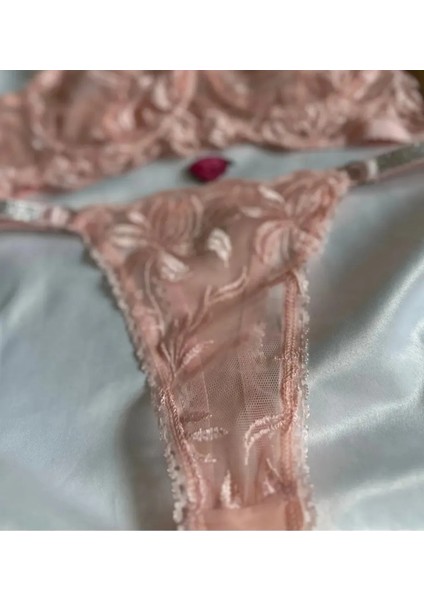 Pembe Balenli Dantelli Bralet Takı