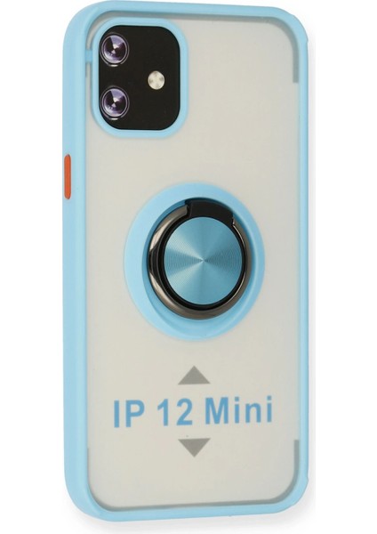 Apple iPhone 12 Mini Kılıf Montreal Yüzüklü Silikon Kapak - Buz Mavi Ynsmr