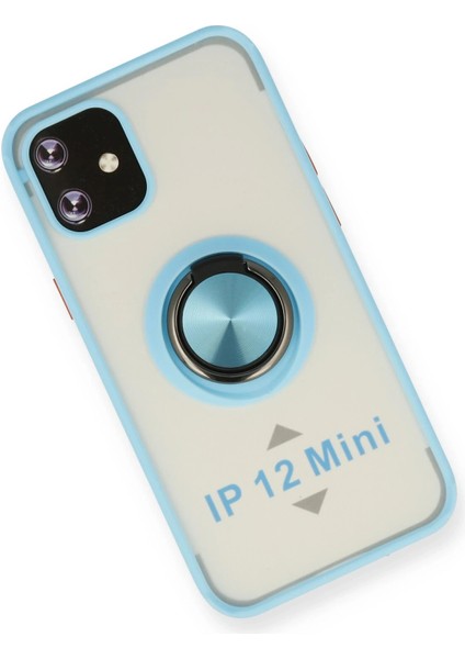 Apple iPhone 12 Mini Kılıf Montreal Yüzüklü Silikon Kapak - Buz Mavi Ynsmr