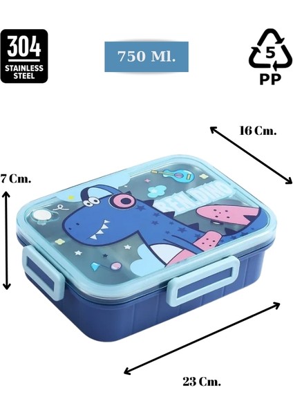 -Sevimli Hayvanlar Tek Katlı Üç Bölmeli Yeni Nesil Çocuk Beslenme Kutusu - Lunch Box 750 Ml.