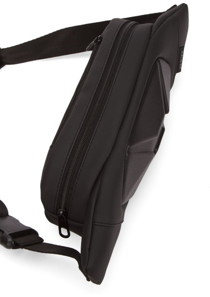 Erkek Siyah Deri Crossbody Çapraz Göğüs Omuz ve Bel Çantası NEW333