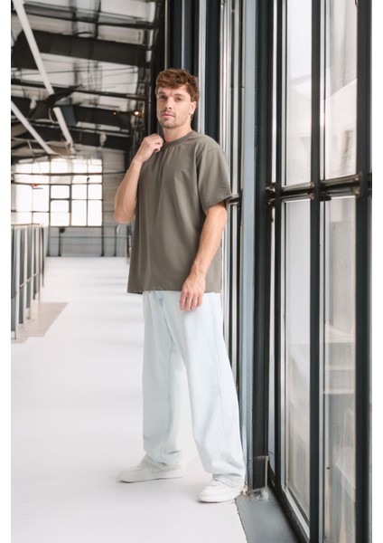 Iki Iplik Kumaş Pamuklu Bisiklet Yaka Basic Oversize Erkek T-Shirt - Kapari indirimleri