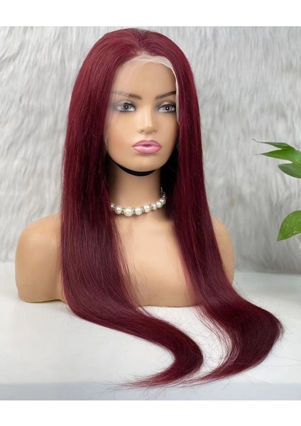 Gerçek Front Lace Tül Peruk - Düz - Koyu Kızıl 70-75 cm