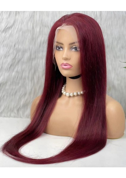 Gerçek Front Lace Tül Peruk - Düz - Koyu Kızıl 70-75 cm