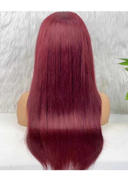 Gerçek Front Lace Tül Peruk - Düz - Koyu Kızıl 70-75 cm