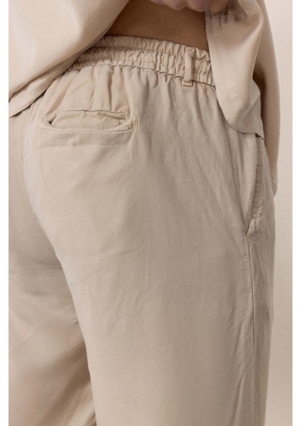 Bağcıklı & Fermuarlı Doğal Dokulu Pamuk Erkek Pantolon - Bej indirimleri
