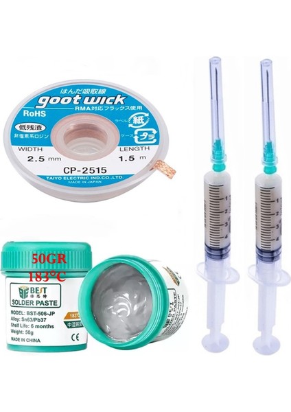 Bst Krem Lehim 183°C Noclean SN63/PB37 50G /lehim Toplama CP-2515 Emme Teli 2,5mm 4lü Set