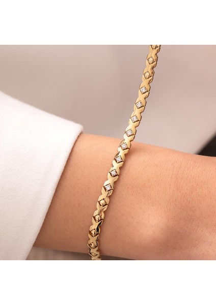 Taşlı x Model 14 Ayar Altın Bileklik
