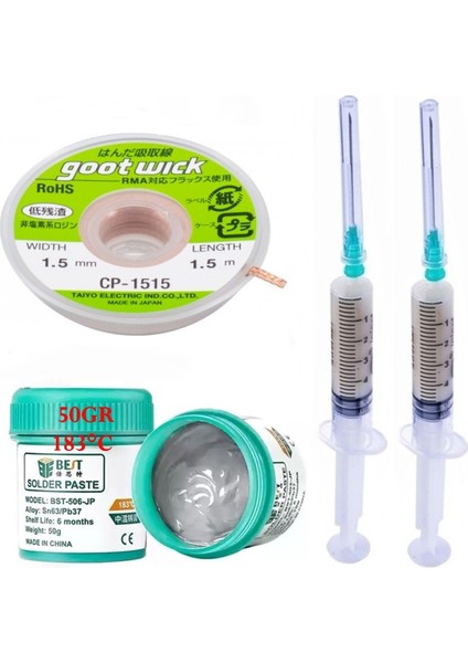 Solder BST-506 Krem Lehim /best 50G Sıvı Lehim ve Flux Lehim Toplama Seti 1,5mm 4lü