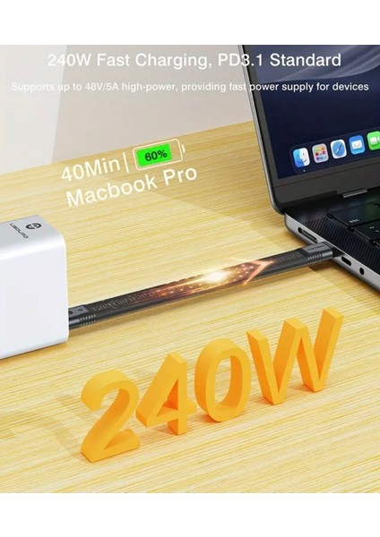 Thunderbolt 4 Usb 4.0 240W 40Gbps 8K 60Hz Type-C Görüntü Aktarım ve Hızlı Şarj Data Kablosu 14-Cm