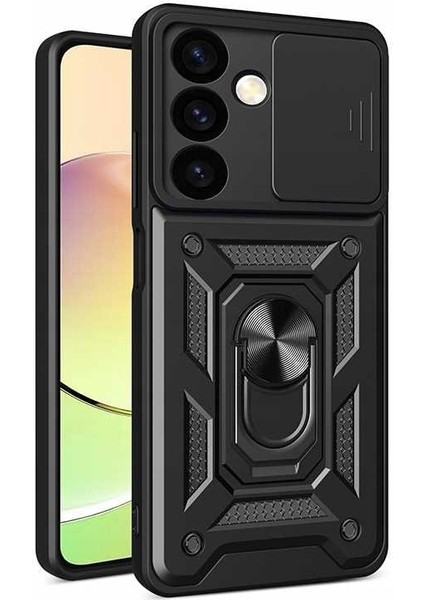 Samsung Galaxy S24 Sürgülü Kamera Koruyucu Metal Halka Ayaklı Stand Çizilmez Kılıf Case