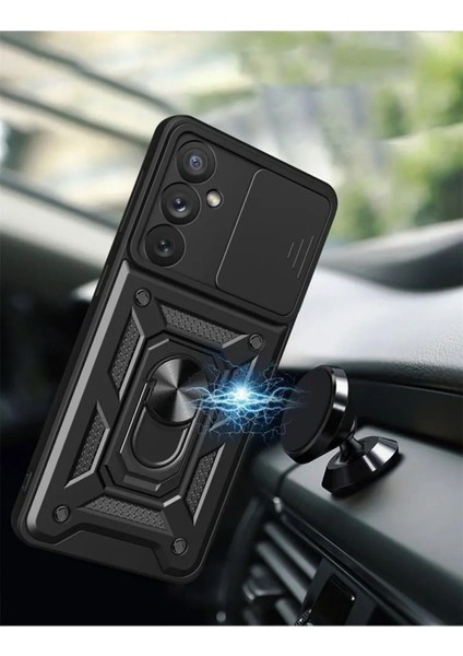 Samsung Galaxy S24 Sürgülü Kamera Koruyucu Metal Halka Ayaklı Stand Çizilmez Kılıf Case