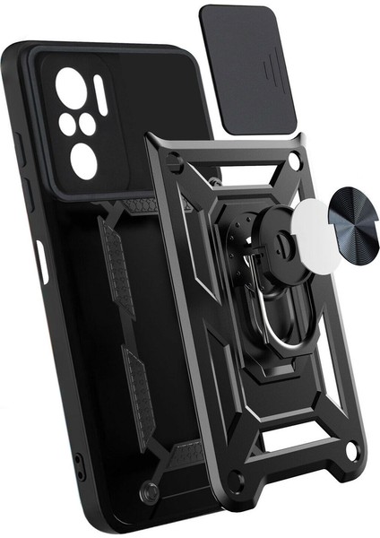 Samsung Galaxy S24 Sürgülü Kamera Koruyucu Metal Halka Ayaklı Stand Çizilmez Kılıf Case