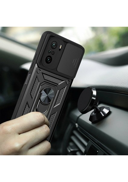 Samsung Galaxy S24 Sürgülü Kamera Koruyucu Metal Halka Ayaklı Stand Çizilmez Kılıf Case