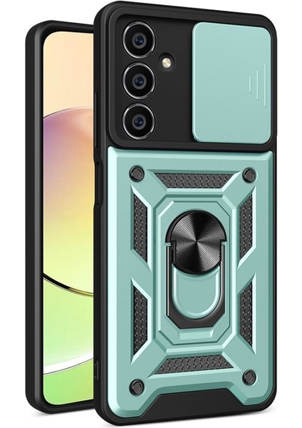 Samsung Galaxy A35 Sürgülü Kamera Koruyucu Metal Halka Ayaklı Stand Çizilmez Kılıf Case