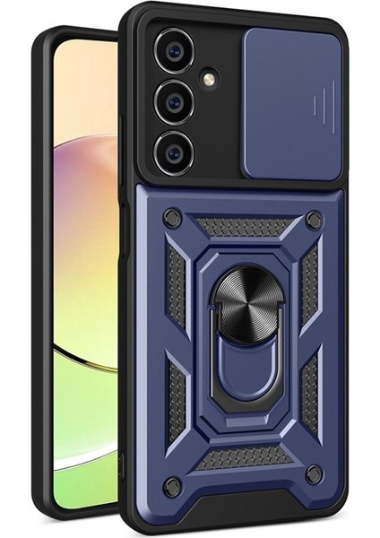 Samsung Galaxy A35 Sürgülü Kamera Koruyucu Metal Halka Ayaklı Stand Çizilmez Kılıf Case